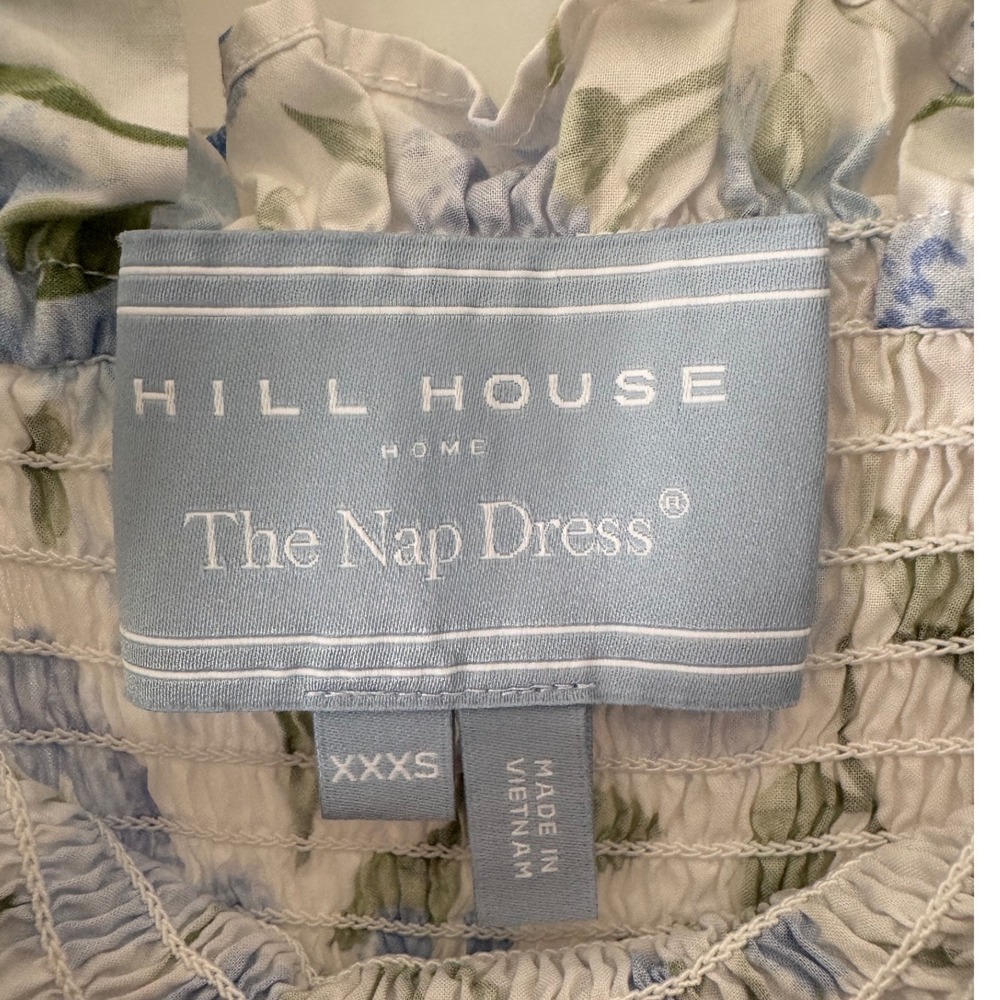 Hill House Home Ellie Nap Dress Blue Green Peony Bouquet Smocked Tiered XXXS - Picture 7 of 10